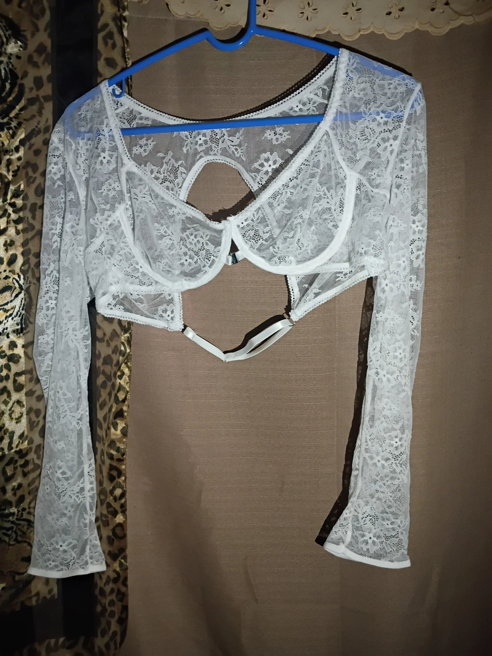 Sheer White Lace Long-Sleeve  Bandeau Shrug Lingerie Outfit Set/Skirt/Panties